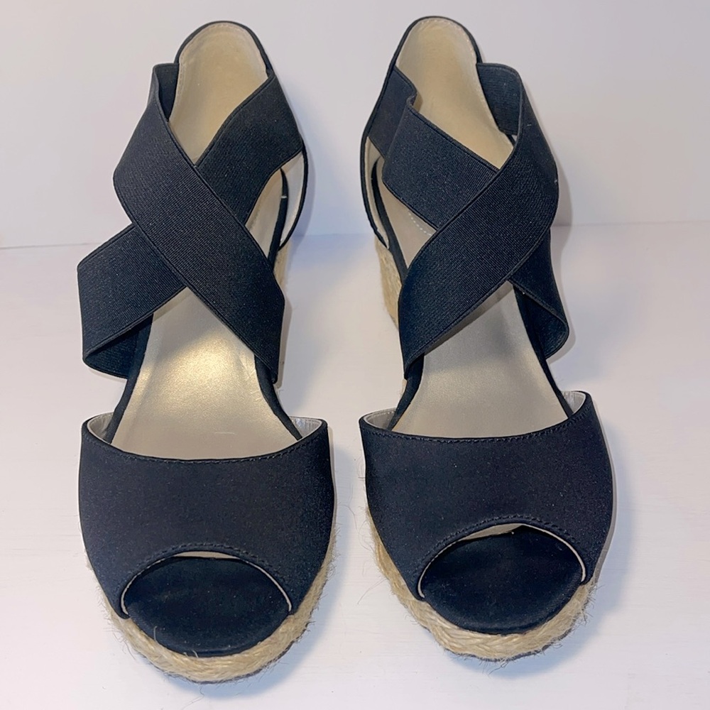 Bandolino Black Crisscross Espadrille Wedge Sandals